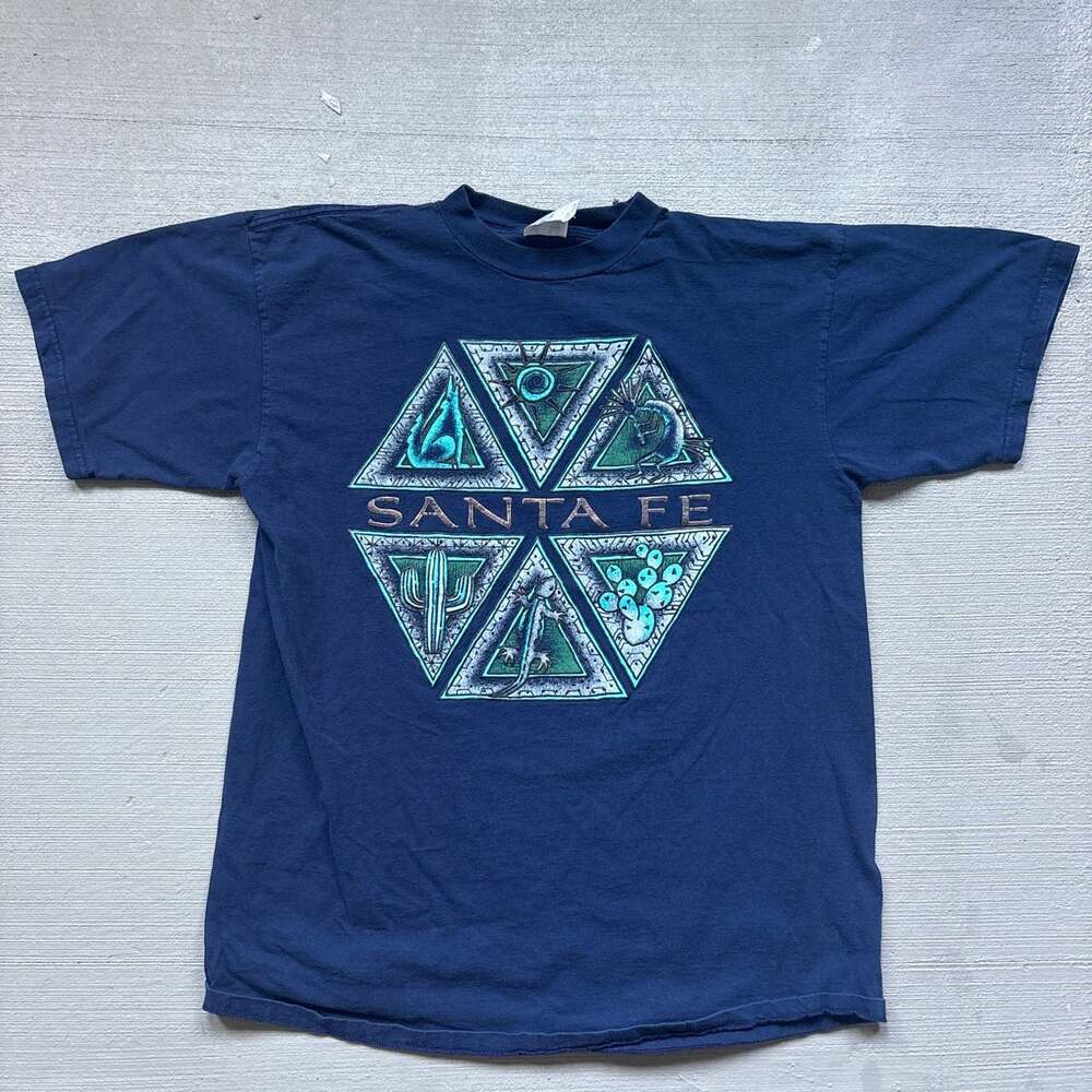 Vintage 90s Santa Fe New Mexico Graphic T-Shirt Navy Blue Tultex XL